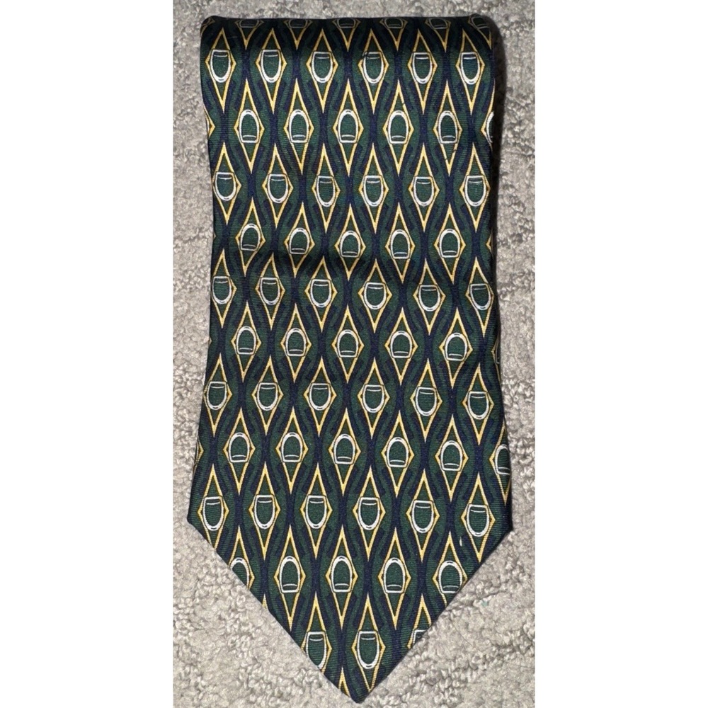 Paolo Gucci Tie Necktie 100% Silk Blue Green Check Iconic Horsebit Made In Italy